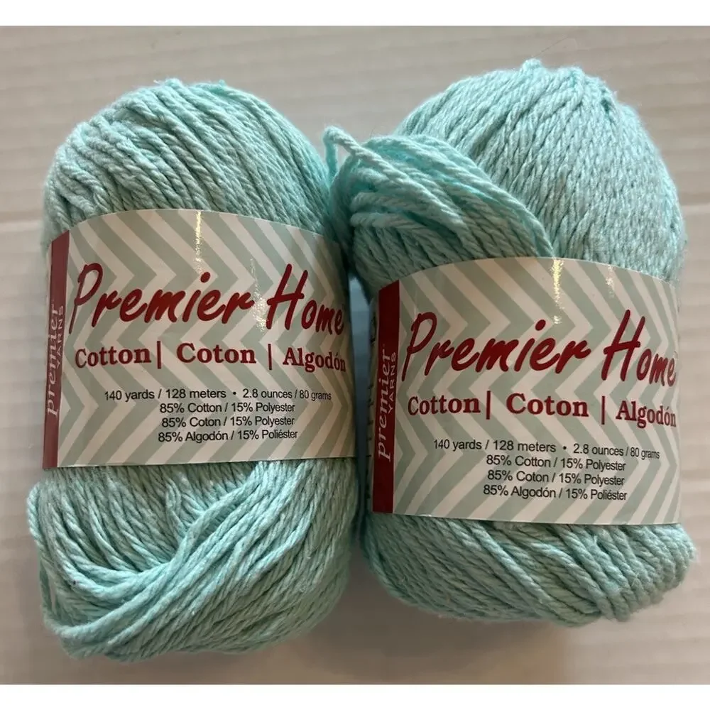 Vtg‎ Lot of 2 Skeins Premier Home Cotton yarn #38-13 Pastel Blue 2.8 oz 140 yds